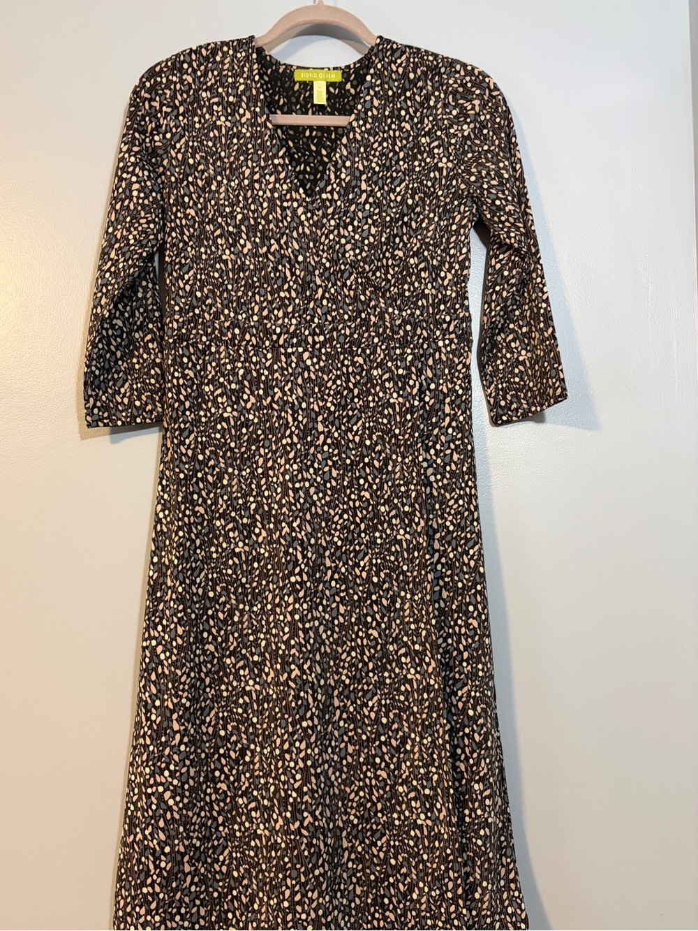 Sigrid Olsen Black Midi Dress with Cream Floral Speckle